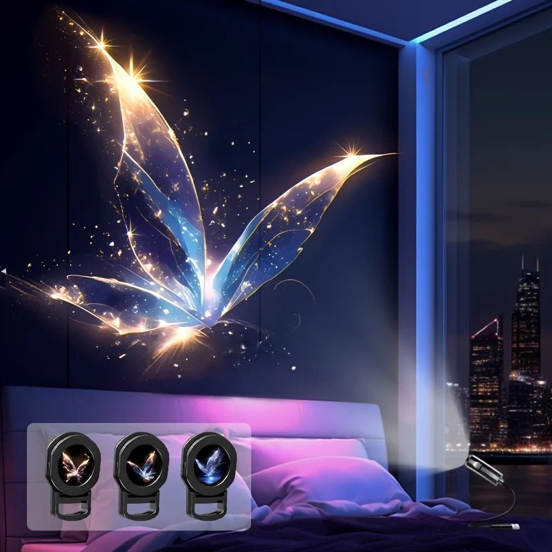 LED USB Projector Light 3/6pcs Projection Patterns- Adjustable Whale Butterfly Jellyfish Starfish Night Light Festival Gift