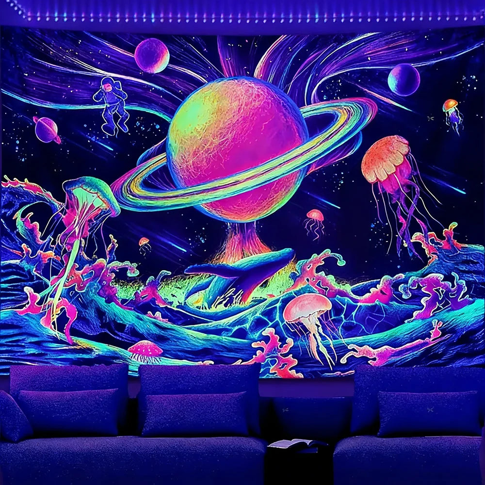 Glow in the Dark Tapestry with Fantasy Scenes UV reaction tapestry background decoration wall hanging bedroom party decoration
