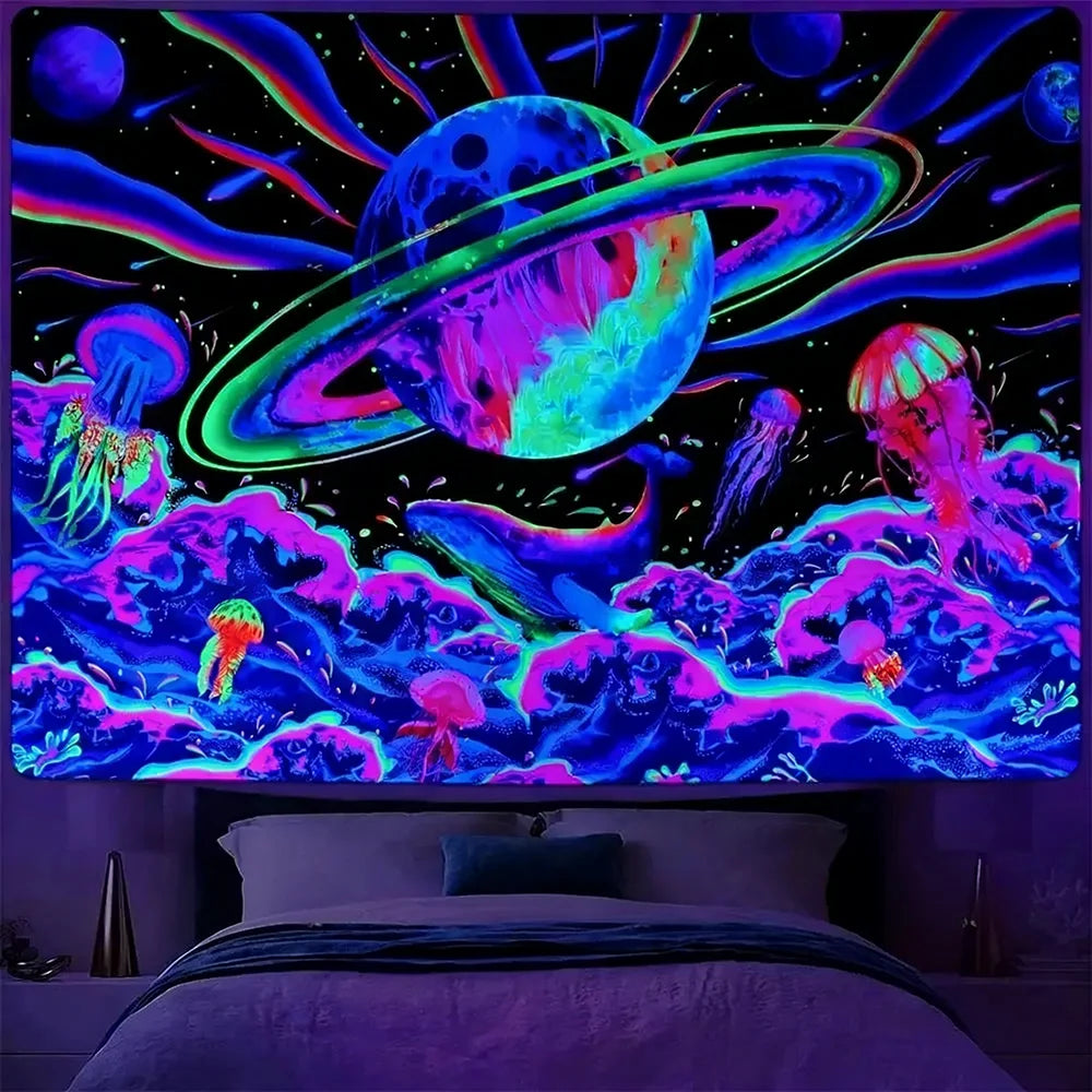 Glow in the Dark Tapestry with Fantasy Scenes UV reaction tapestry background decoration wall hanging bedroom party decoration