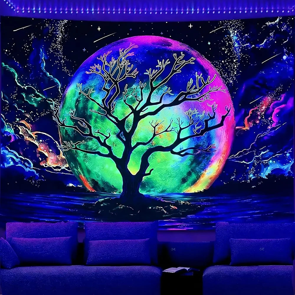 Glow in the Dark Tapestry with Fantasy Scenes UV reaction tapestry background decoration wall hanging bedroom party decoration