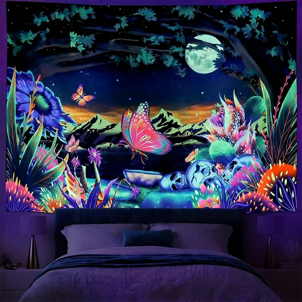 Glow in the Dark Tapestry with Fantasy Scenes UV reaction tapestry background decoration wall hanging bedroom party decoration