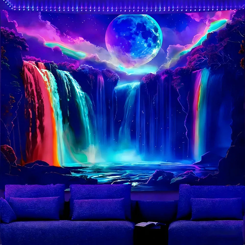 Glow in the Dark Tapestry with Fantasy Scenes UV reaction tapestry background decoration wall hanging bedroom party decoration