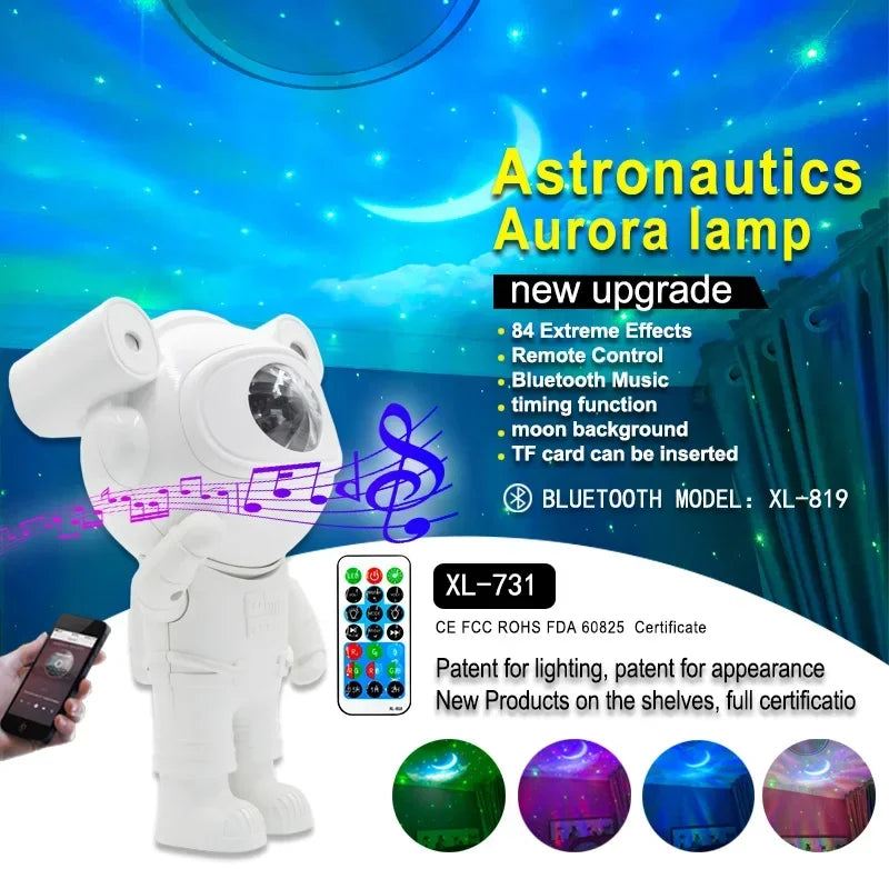 Upgraded Galaxy Night Light Astronaut Starry Nebula Moon Ceiling Sky Projector Light with Timer and Remote Bluetooth Speaker