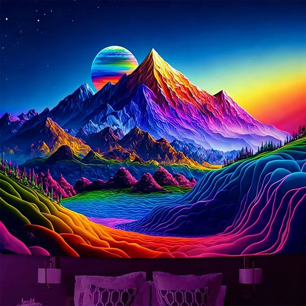 Glow in the Dark Tapestry with Fantasy Scenes UV reaction tapestry background decoration wall hanging bedroom party decoration