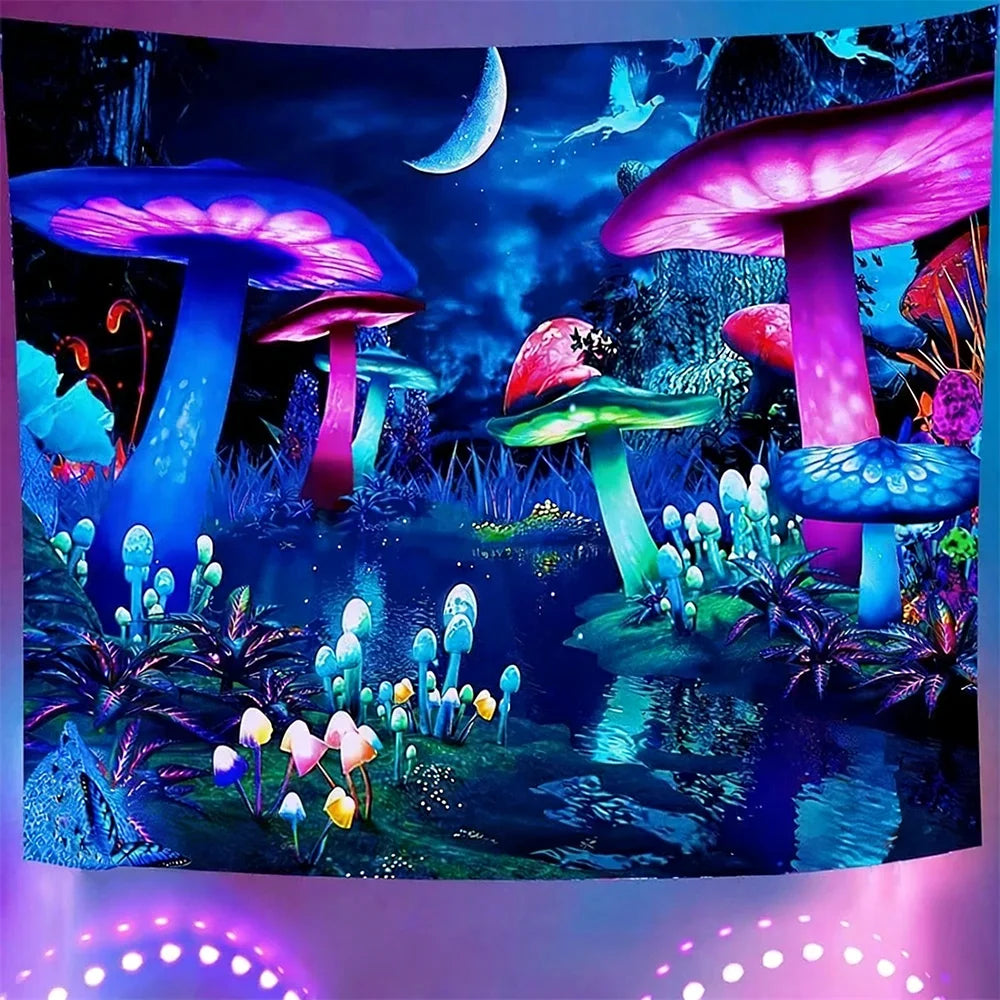 Glow in the Dark Tapestry with Fantasy Scenes UV reaction tapestry background decoration wall hanging bedroom party decoration